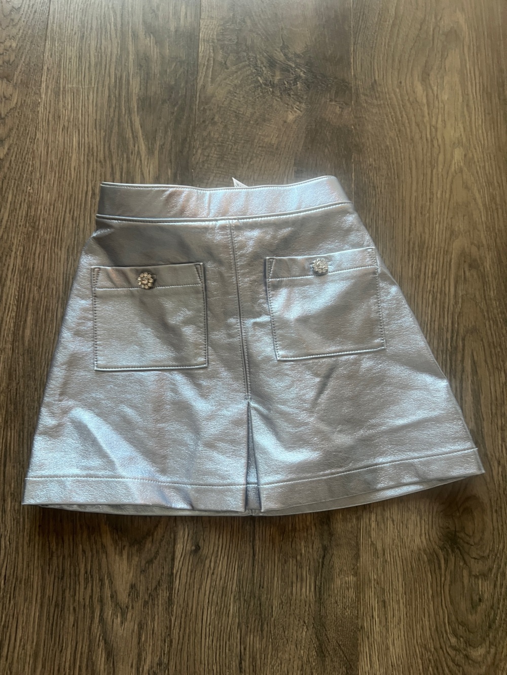 Crewcuts Metallic Blue Kids Skirt with Jewel Pocket Buttons - Size 6